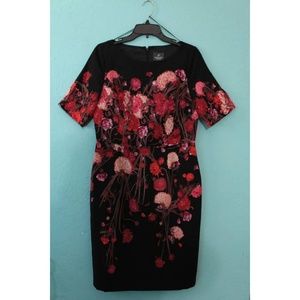 NWOT Adrianna Papell Black Red Pink Floral Dress